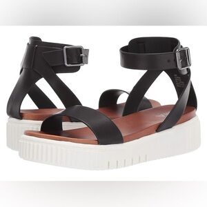 MIA Lunna Wedge Platform Sandal Shoe Black White Buckle